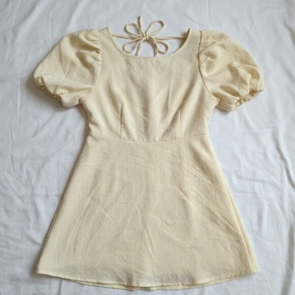 HYFVE Cottagecore Balloon Sleeve Mini Dress M – Soft Yellow Boho Style - Picture 5 of 11